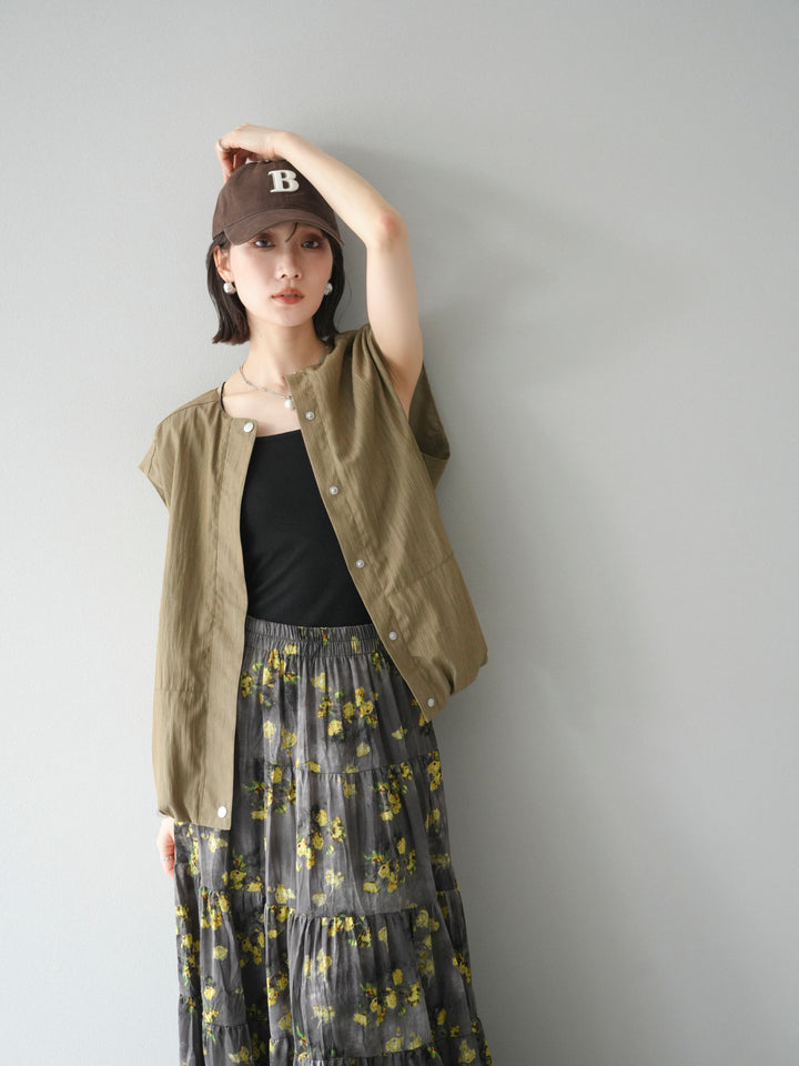 [SET]リネンライクドロストバルーンブルゾン+フラワーワッシャープリーツスカート(2set)