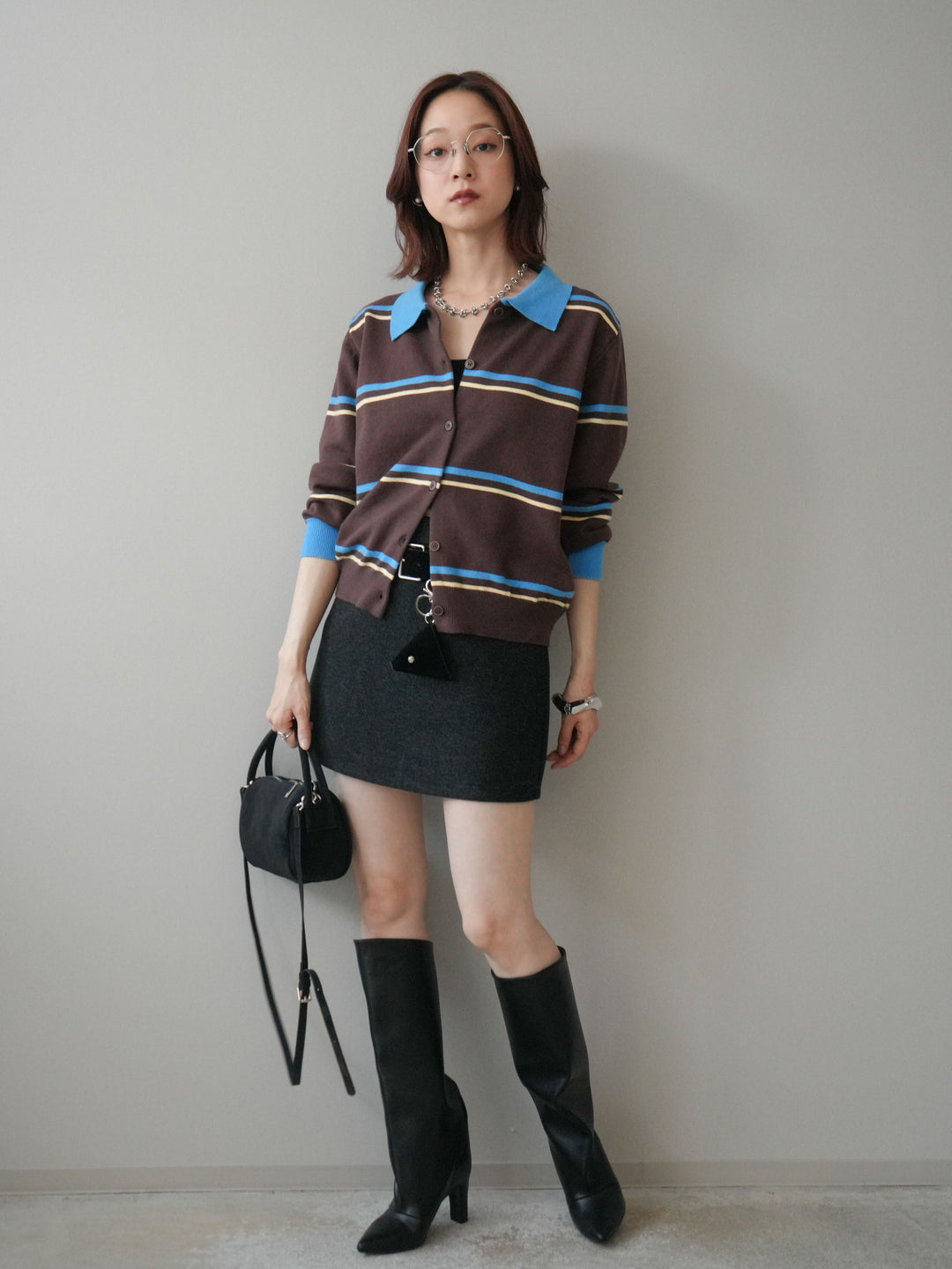 [予約]ウールタッチベルト付ミニスカート/black