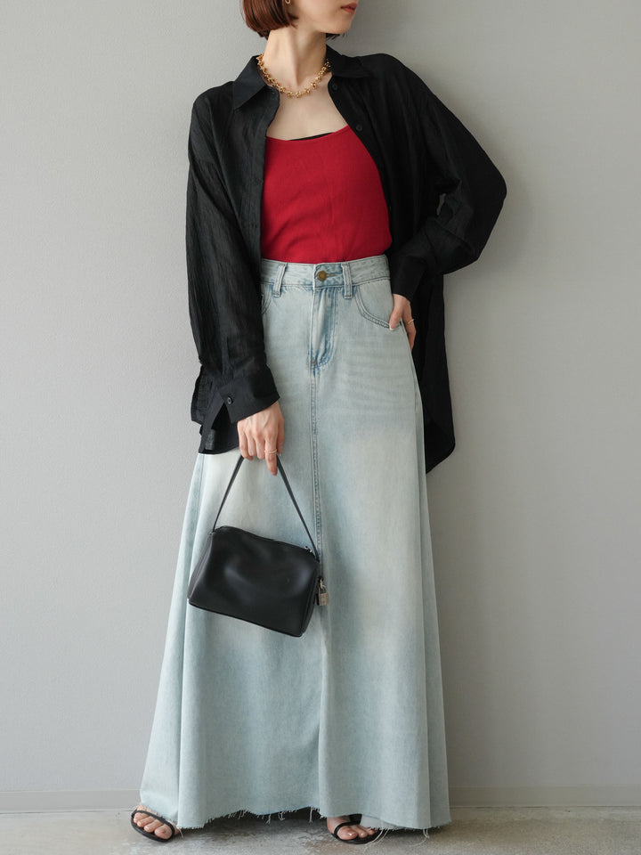 [予約]Aラインカットオフデニムスカート/ライトブルー