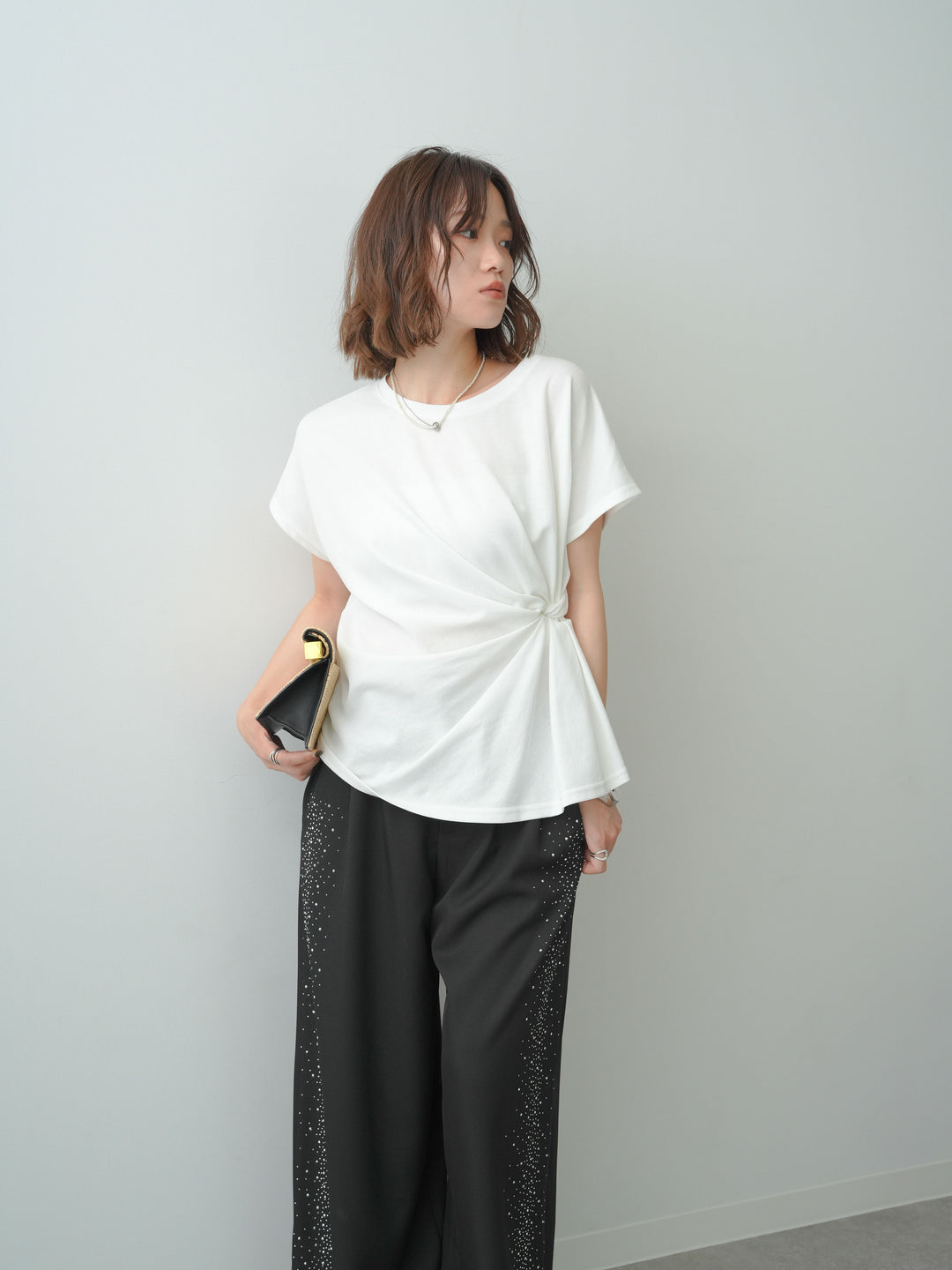 [SET]サイドノットTEE+ポーチベルト付サイドビジュータックワイドパンツ(2set)