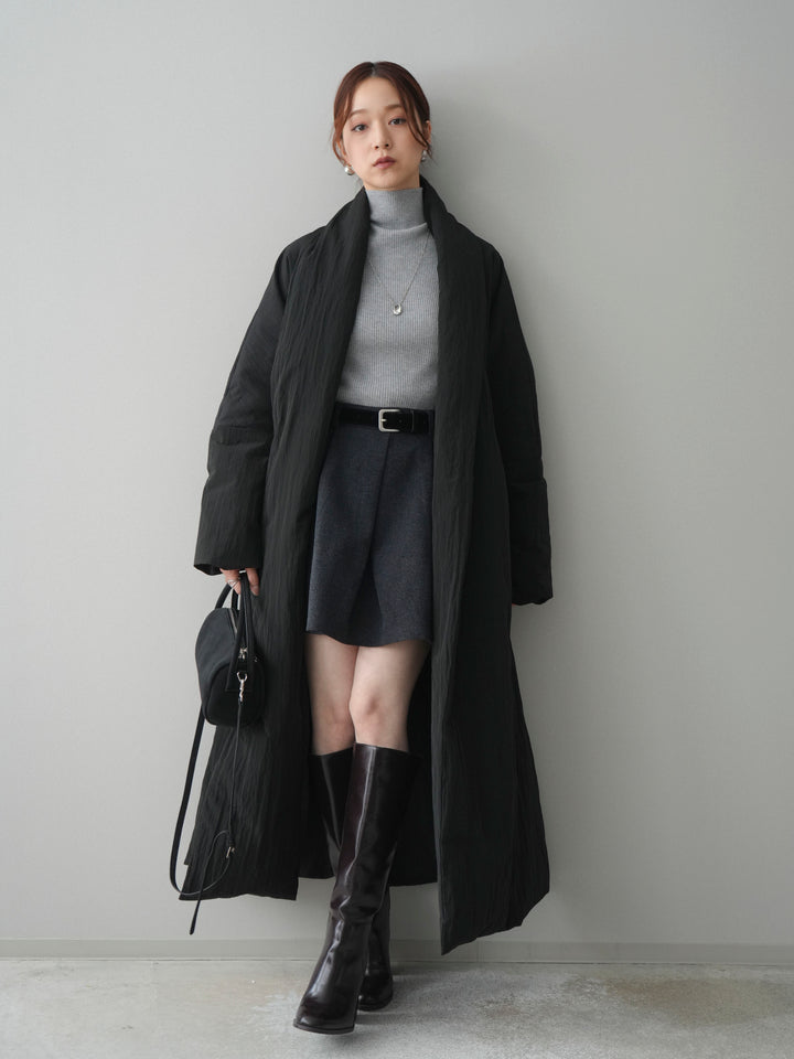 [SET]ロングダウンコート+ベルト付きタックミニスカート(2set)