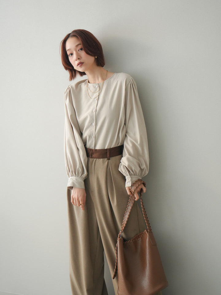 [予約]2WAYピーチスキンボリュームスリーブブラウス/greige