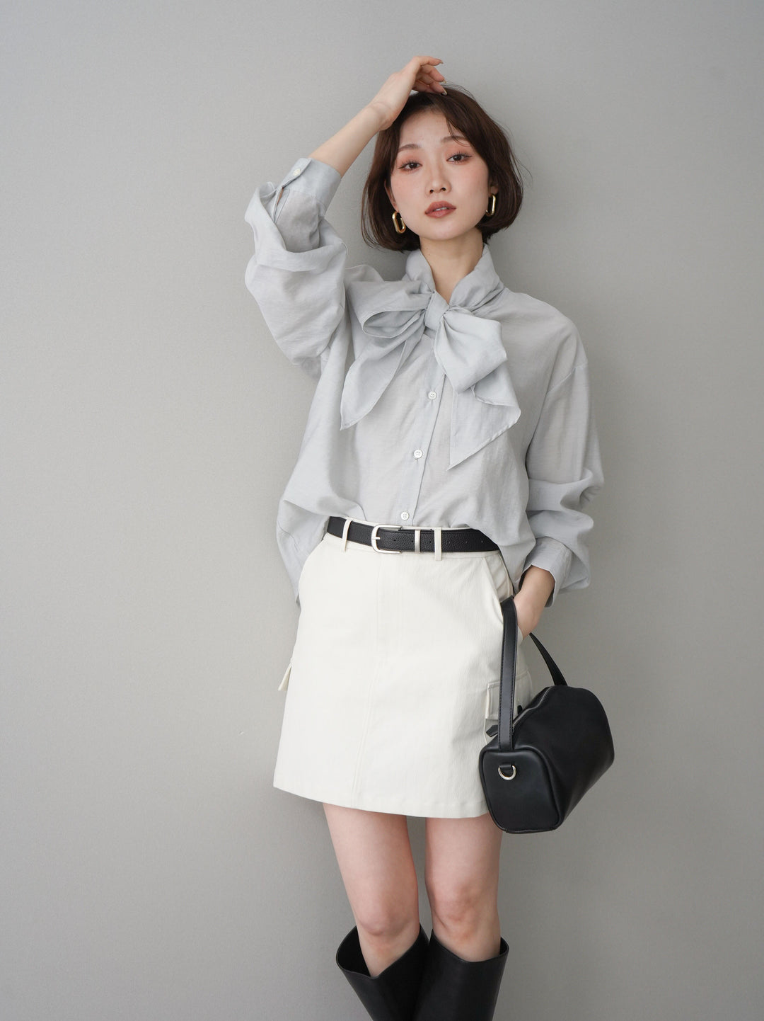 [予約]シアーボウタイブラウス/gray