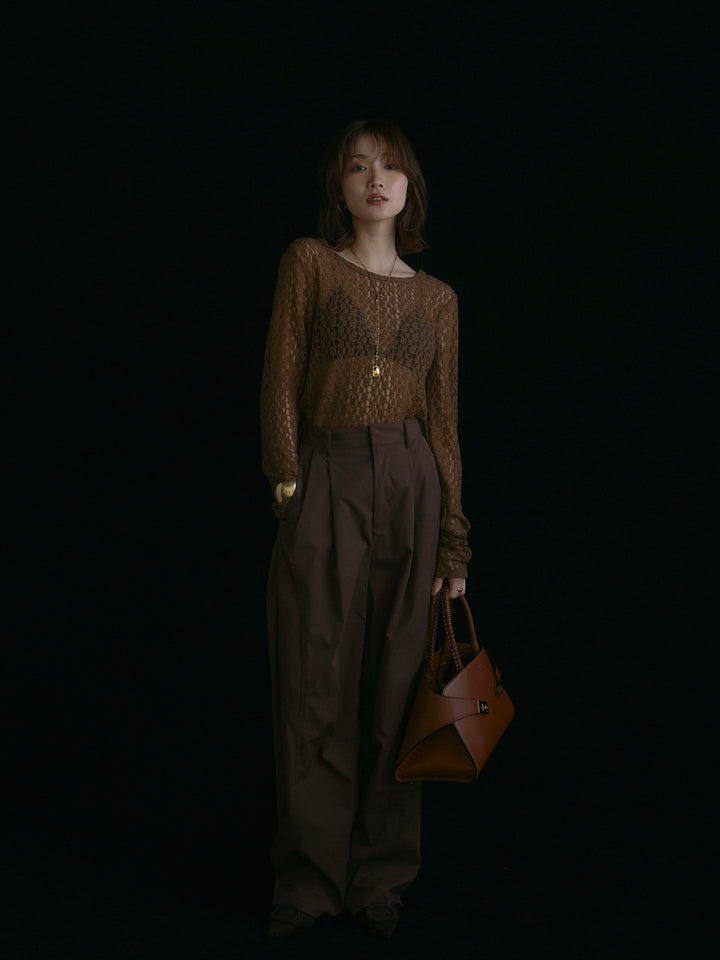 【Allure】[SET]バックラウンドレーストップス+タフタワイドカーブパンツ(2set)