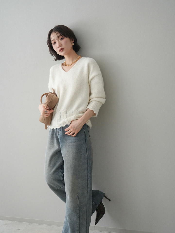 [SET]パールフリルリブヘムニットプルオーバー+選べるアクセセット(2set)