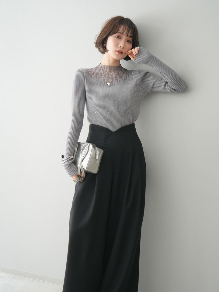 [SET]シアー切替スパンコールリブニットトップス+シアー切替スパンコールリブニットトップス(2set)