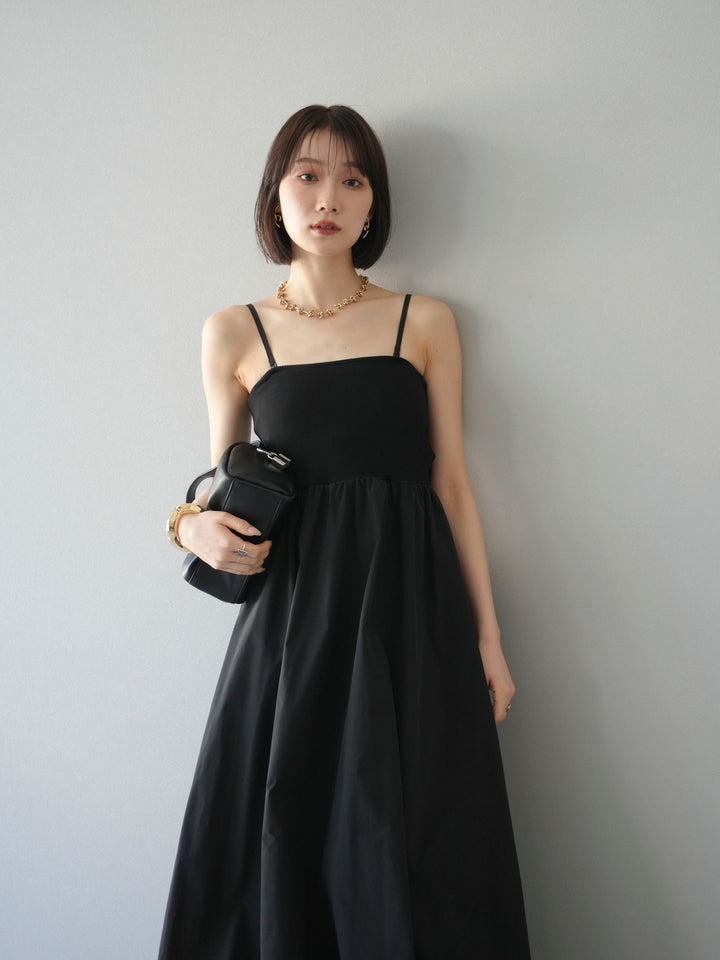[予約]異素材ドッキングカップ付ベアキャミバルーンワンピース/ブラックブラック