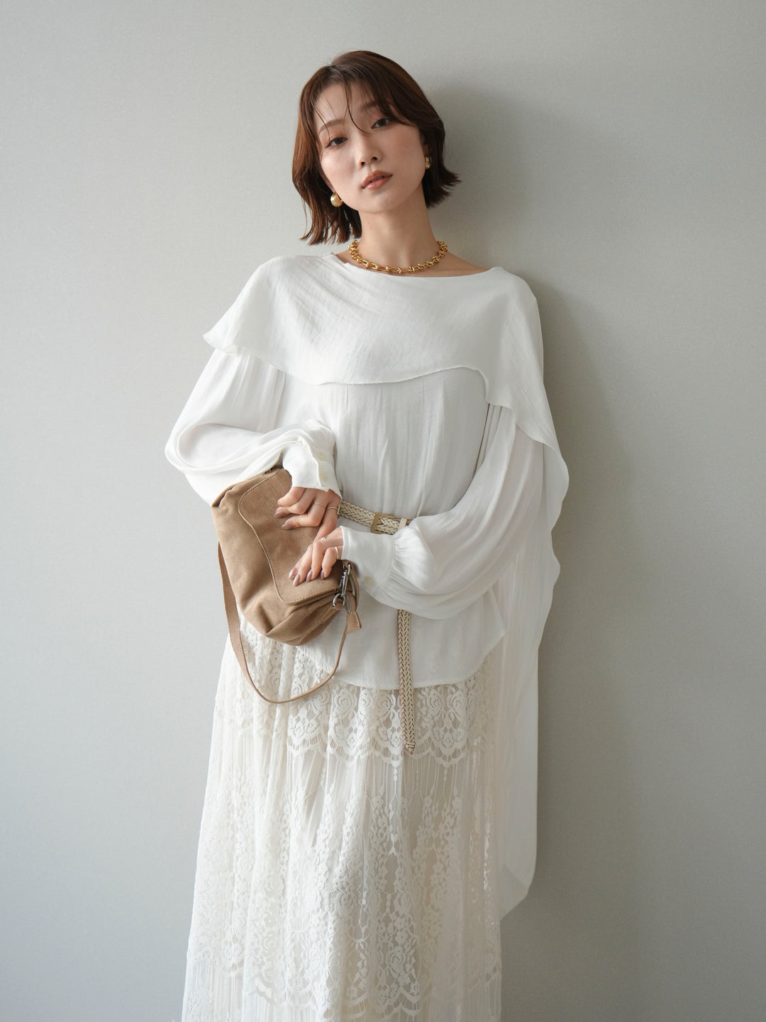 [予約]シルキードレープブラウス/white