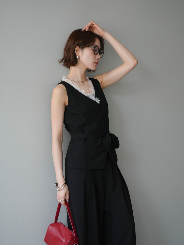 【套裝】蕾絲邊背心和垂褶褲套裝（2 套）