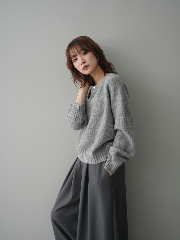 [予約]ツイストネックラメネップヤーンニットプルオーバー/gray