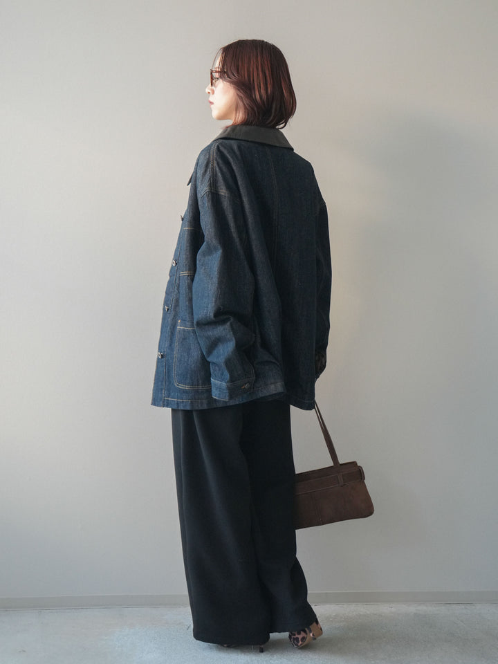 [予約]編み込みベルト付きウエスト配色スエットパンツ/black