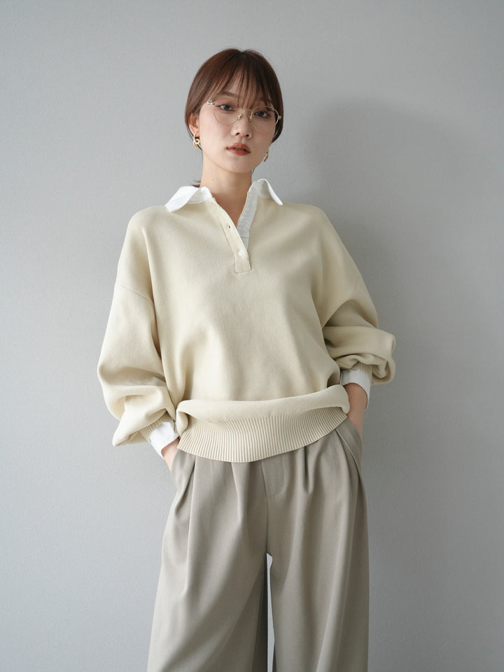 [預購] 領口Polo針織套衫/象牙白
