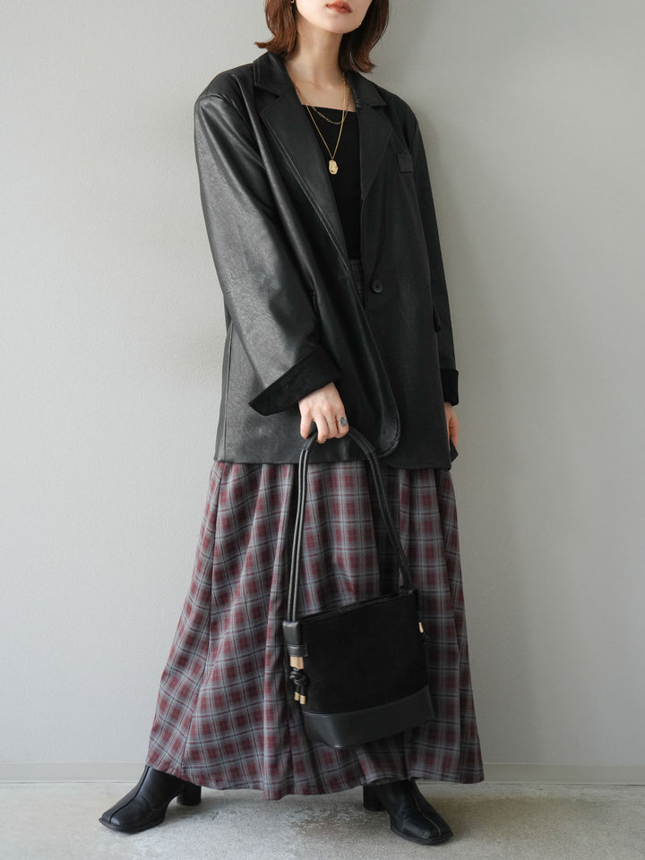 [予約]フェイクレザーテーラードジャケット/ブラック