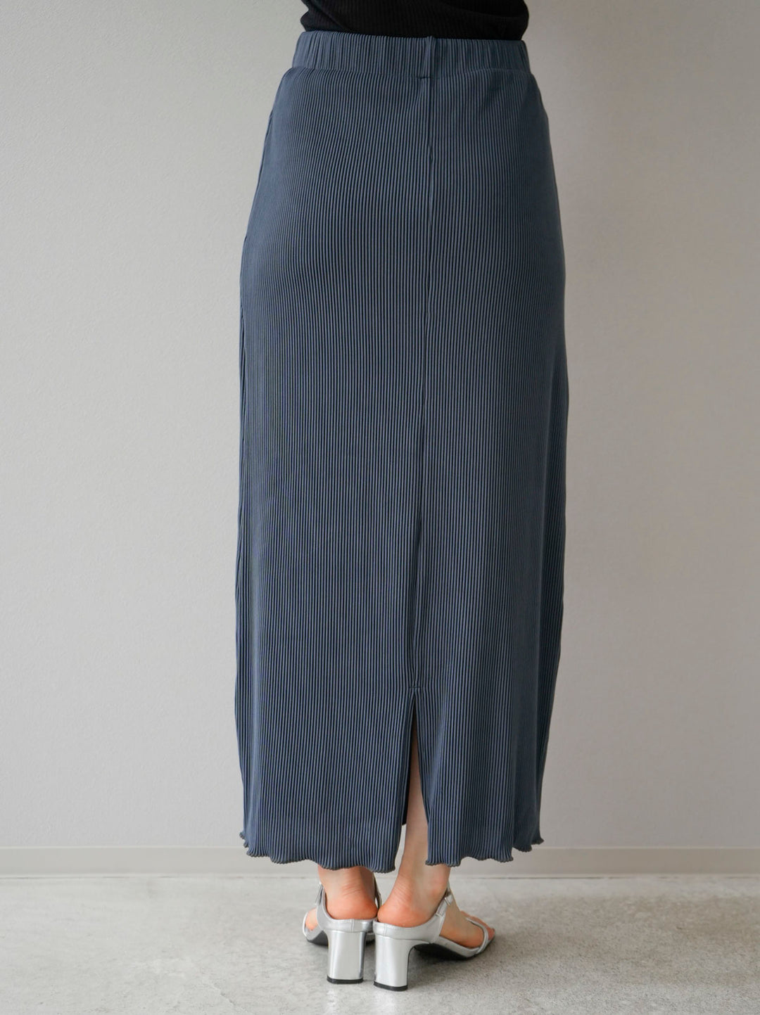 [Pre-order] Sheer Cut Ribbed Mellow Tight Skirt/Navy