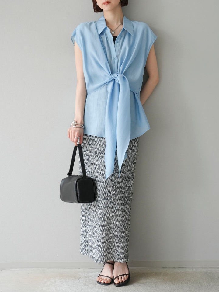 [SET]フロントタイシアーブラウス+マルチカラーランダムプリーツタイトスカート(2set)