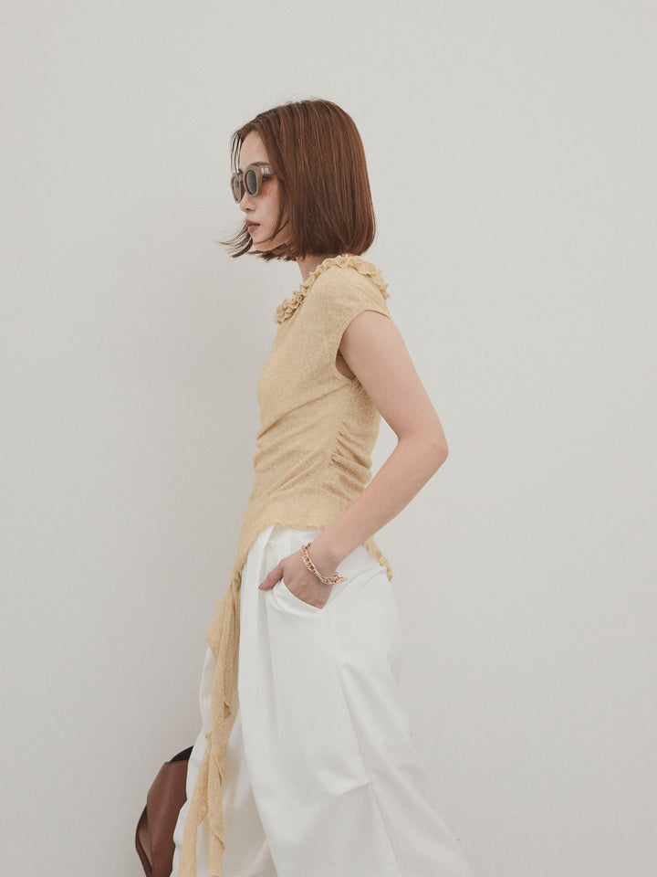 [套裝] 荷葉邊透視針織背心 + 設計環側褶褲 (2 套)