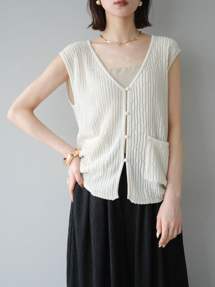 【預購】波浪夏季針織背心/米白色