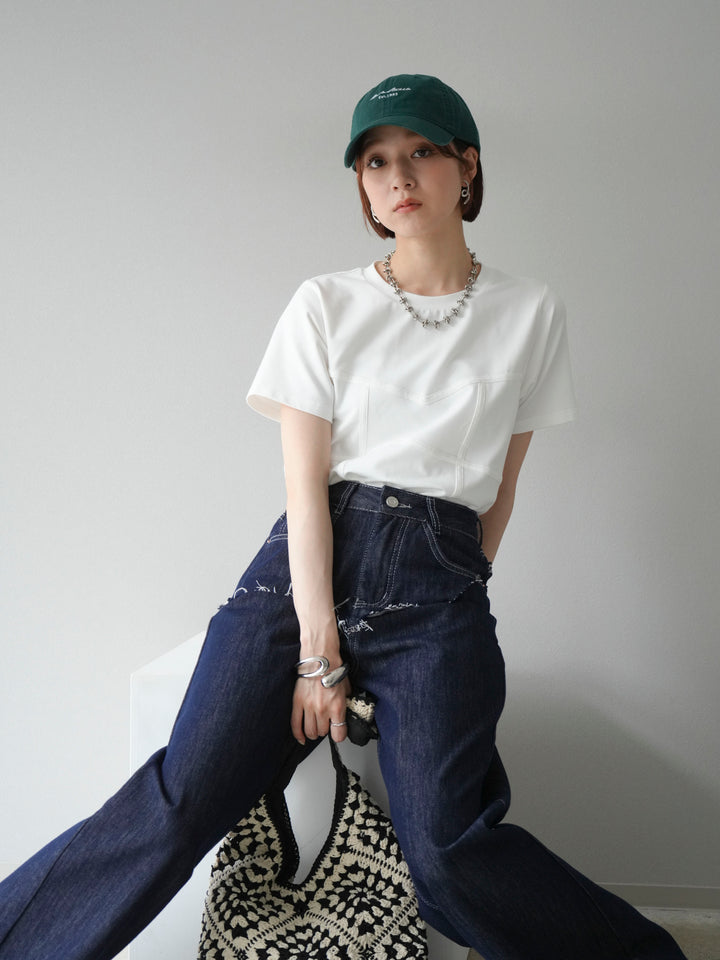 [SET]ビスチェデザインTシャツ+ヒップデザインデニムパンツ(2set)