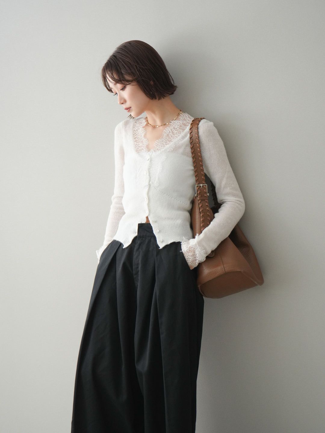 [予約]モヘアタッチレースニットカーディガン/off