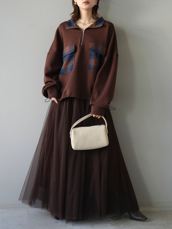 [予約]チェックポイントドロストポンチプルオーバー/ブラウン