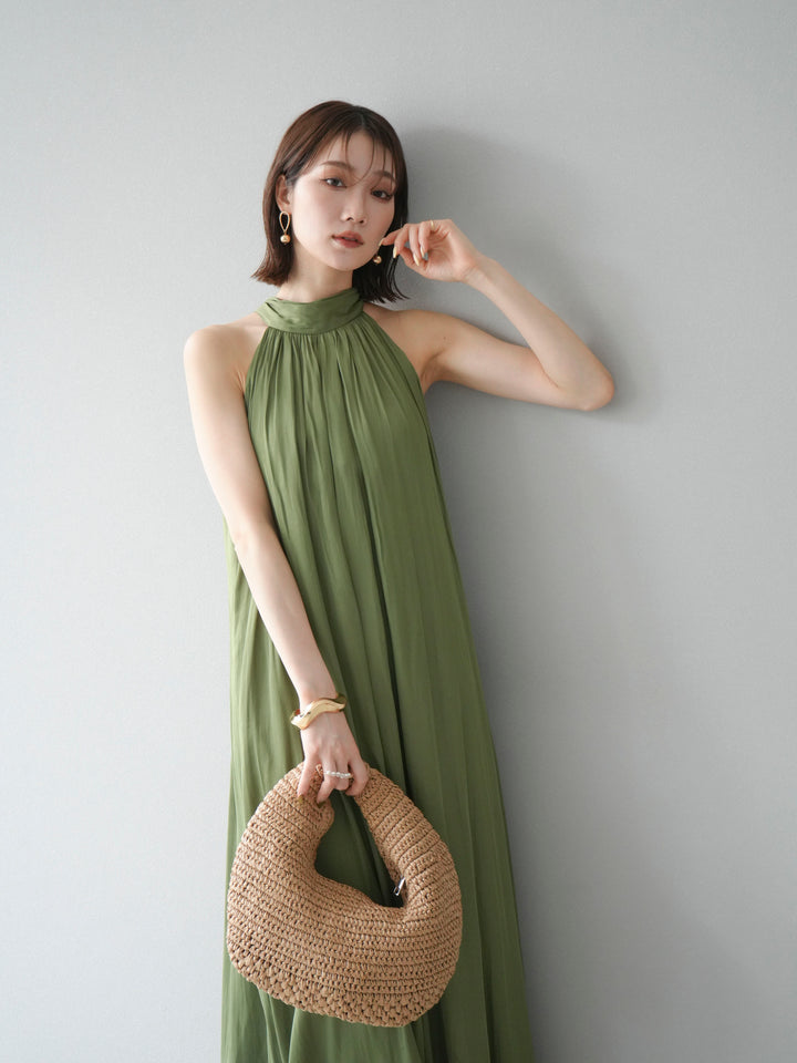 [予約]シャイニーホルターワンピース/グリーン