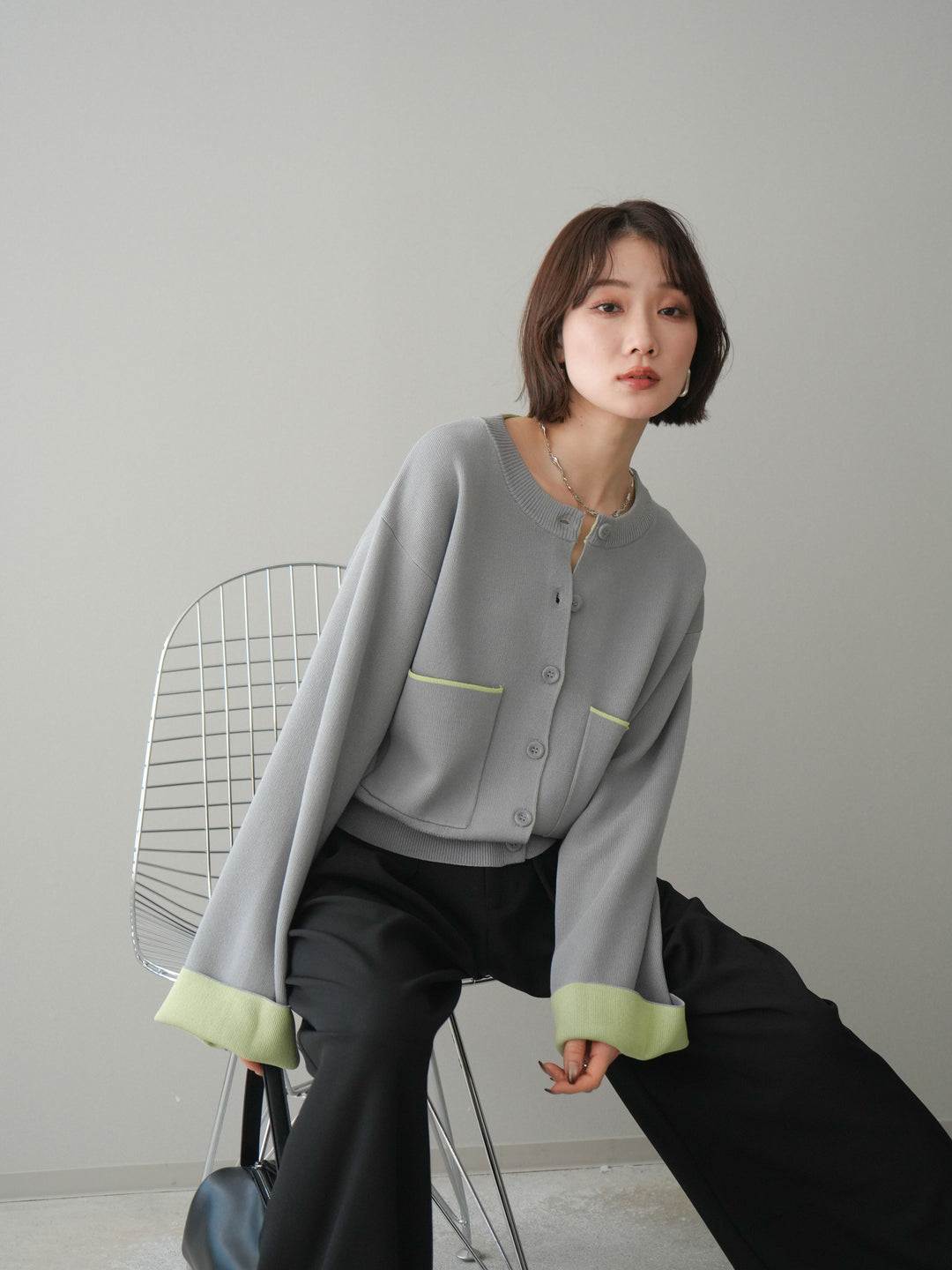 [SET]レーヨンポリダブルフェイスニットカーディガン+ベルトループデザインワイドパンツ(2set)