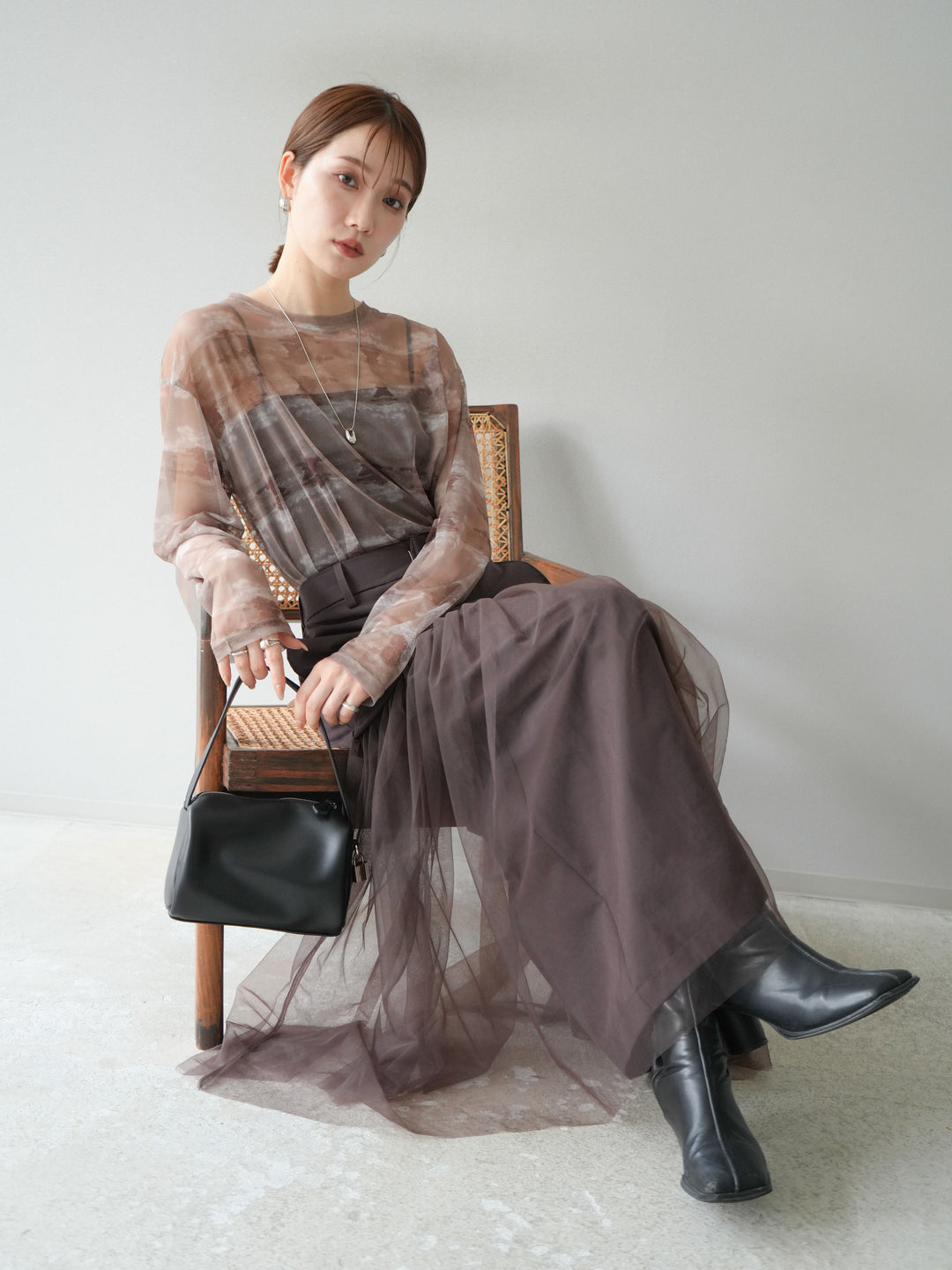 [予約]ニュアンス柄シアートップス/カーキ