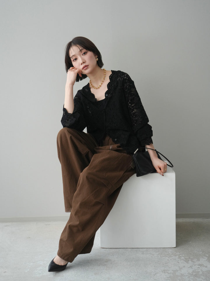 [予約]Vネックレースブラウス/black