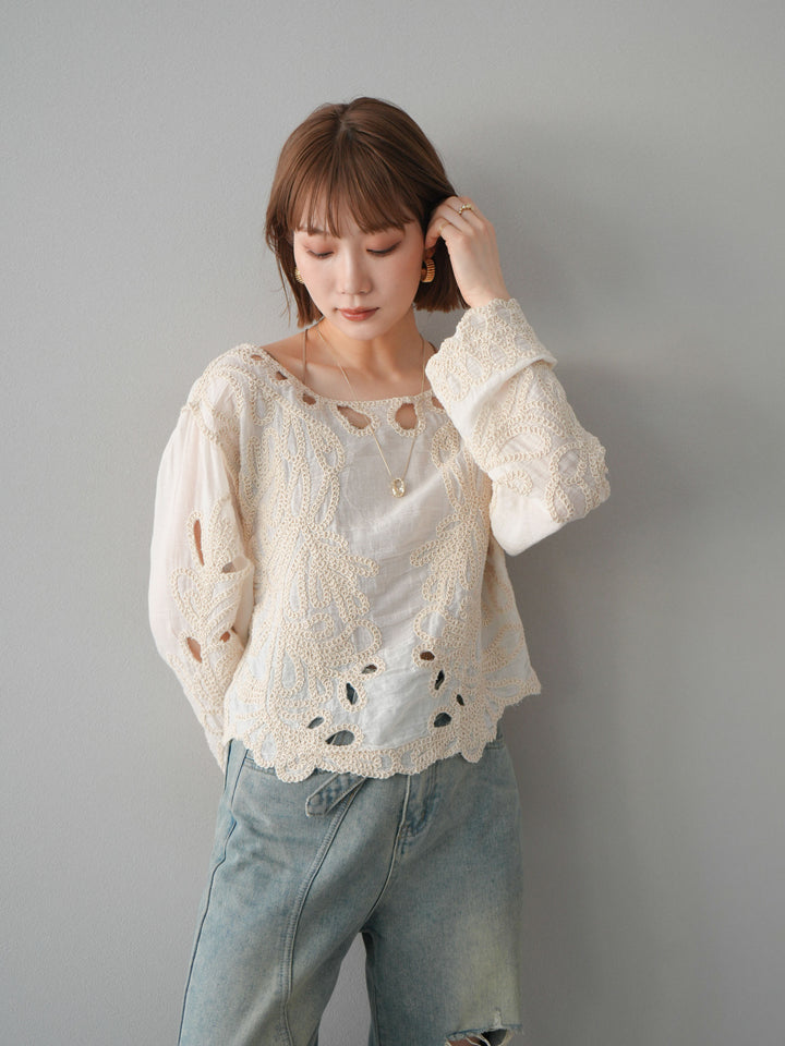 [預訂] 鉤針設計襯衫/象牙色