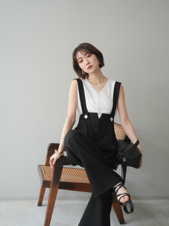 【預購】珍珠圖案V領針織上衣/白色