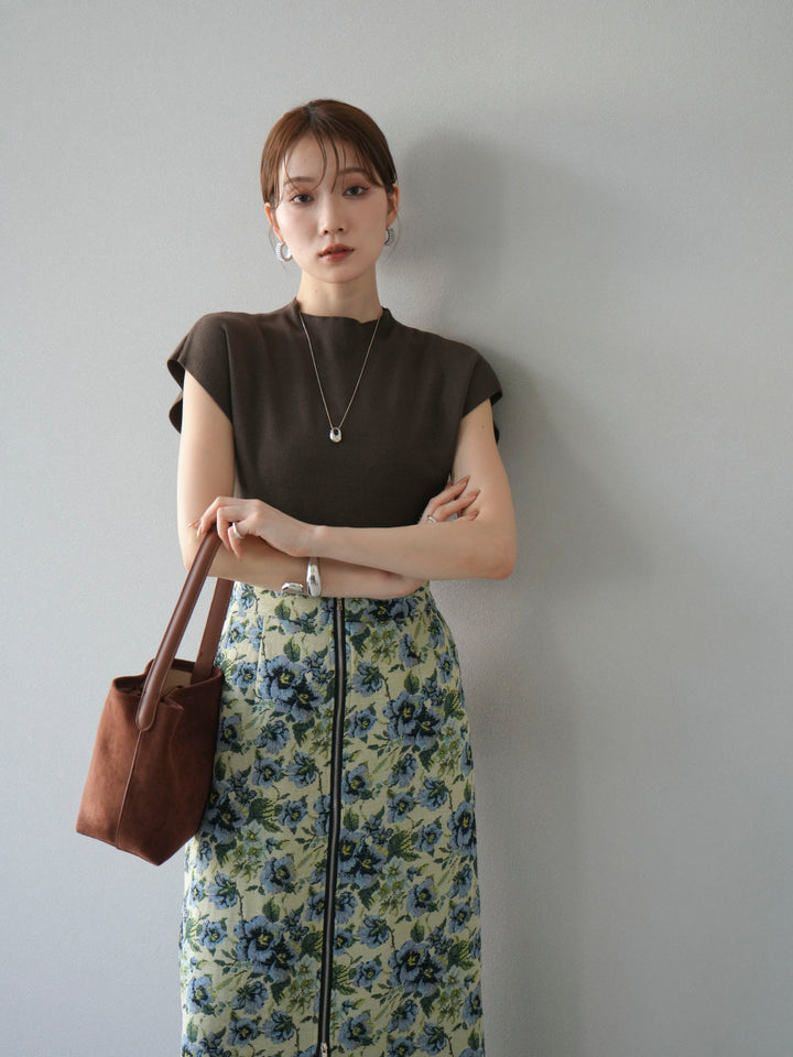 [SET]プチネックフレンチニットトップス+ゴブランフロントジップタイトスカート(2set)