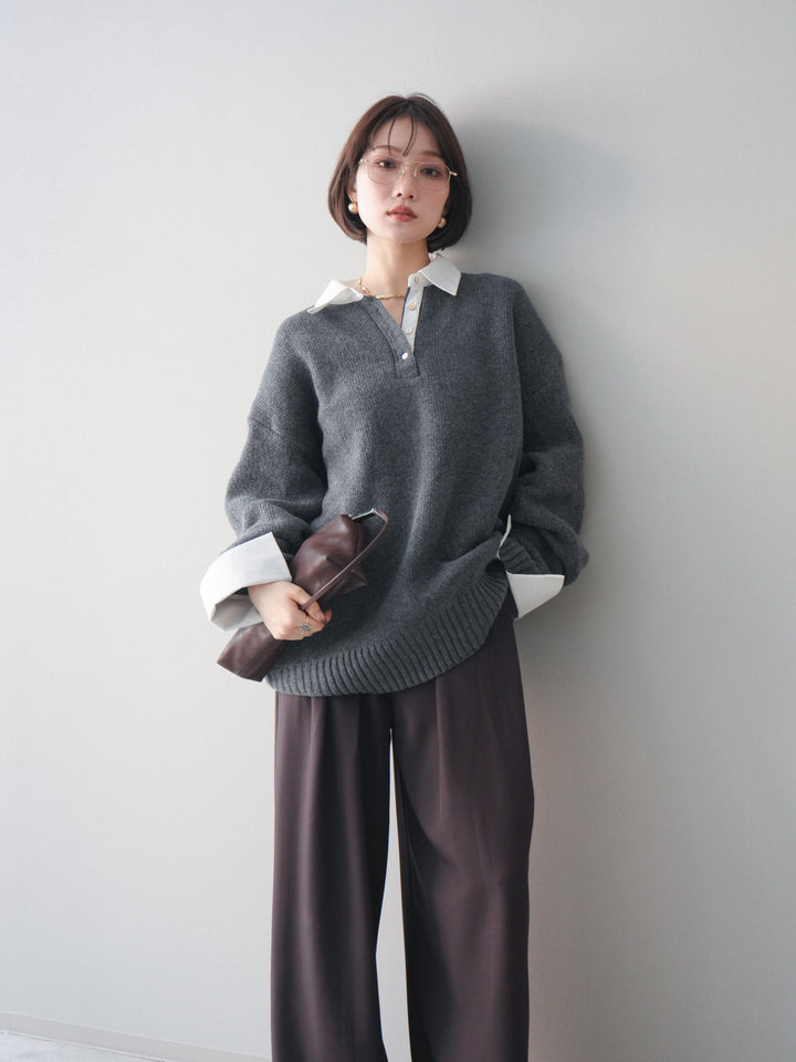 [予約]シャツドッキングオーバーニットプルオーバー/charcoaloff