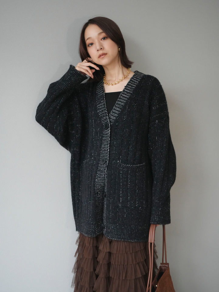 [予約]プレーティングオーバーニットカーディガン/black