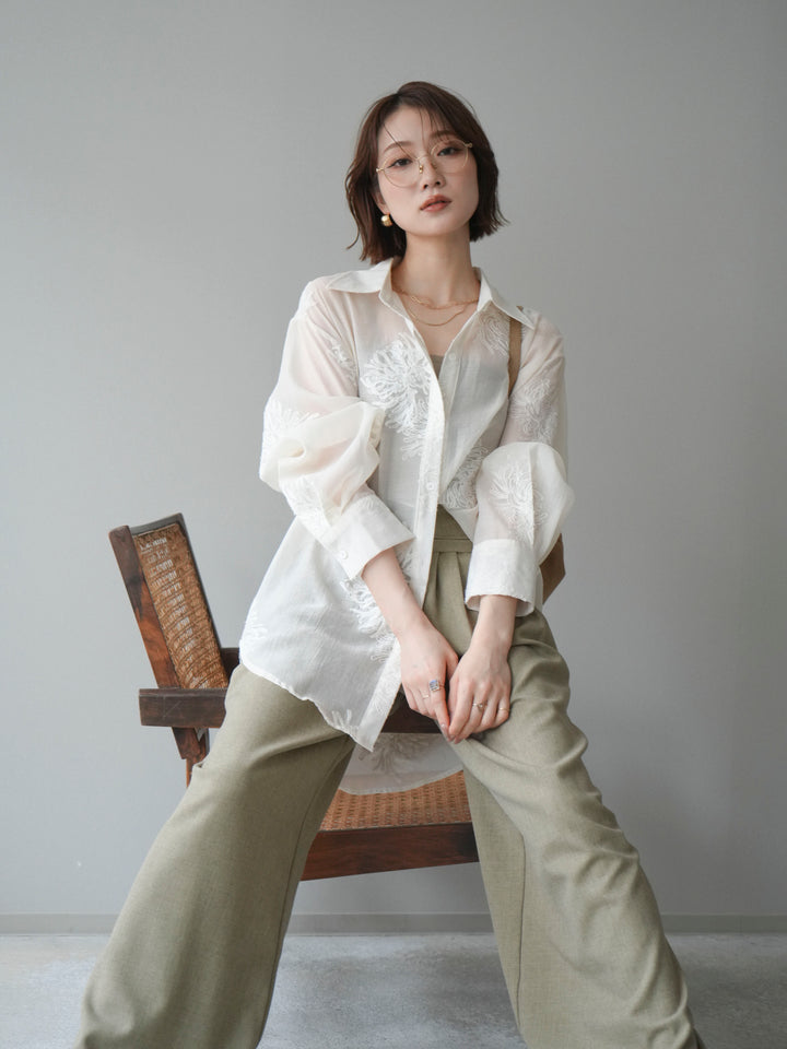 [SET]シアーエンブロイダリーシャツ+ダブルボタンドレープパンツ(2set)