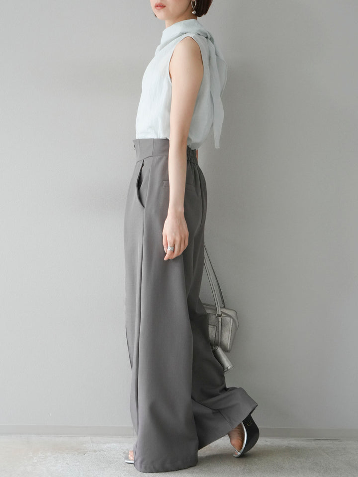 [SET] 後繫帶無袖上衣 + 拉鍊褶襉寬褲 (2 套)