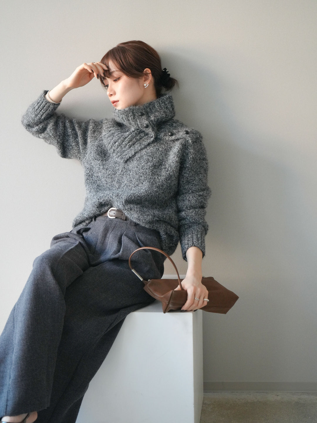 [予約]ネック付MIXニットアンサンブル/gray