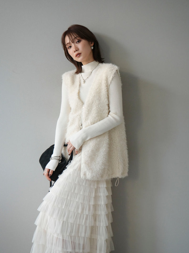 [予約]ダブルZIPループシャギーベスト/アイボリー