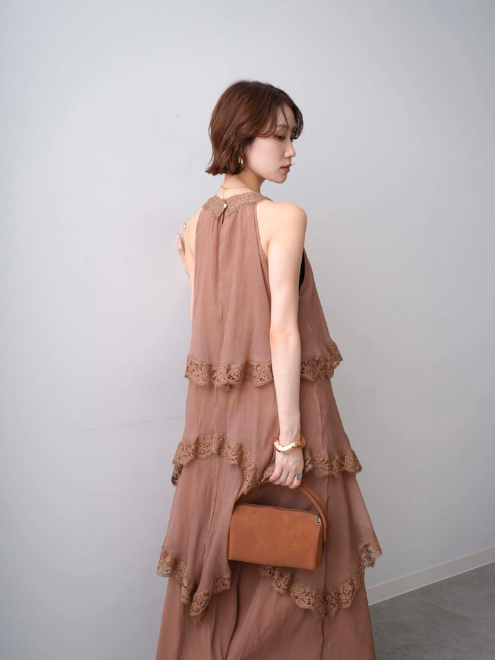 [予約]レースヘムティアードノースリドレス/brown
