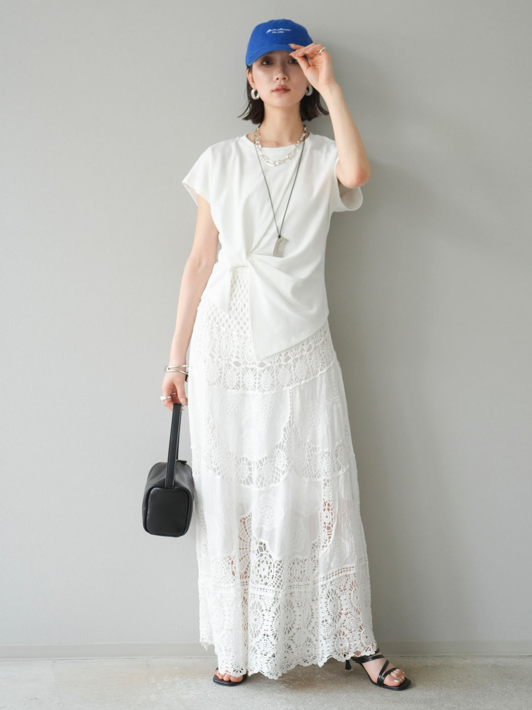 [予約]カシュクールTシャツ＆コームネックレスSET /ホワイト