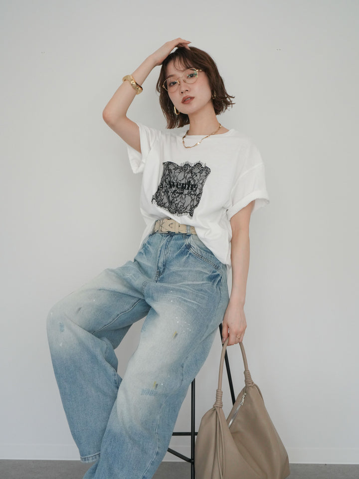 [予約]レースコラージュロゴTシャツ/off