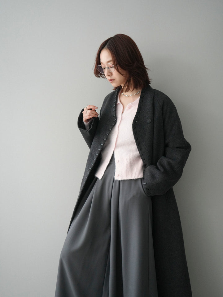 [SET]ハンドステッチ裏中綿ロングコート+テープベルトタックバギーパンツ(2set)