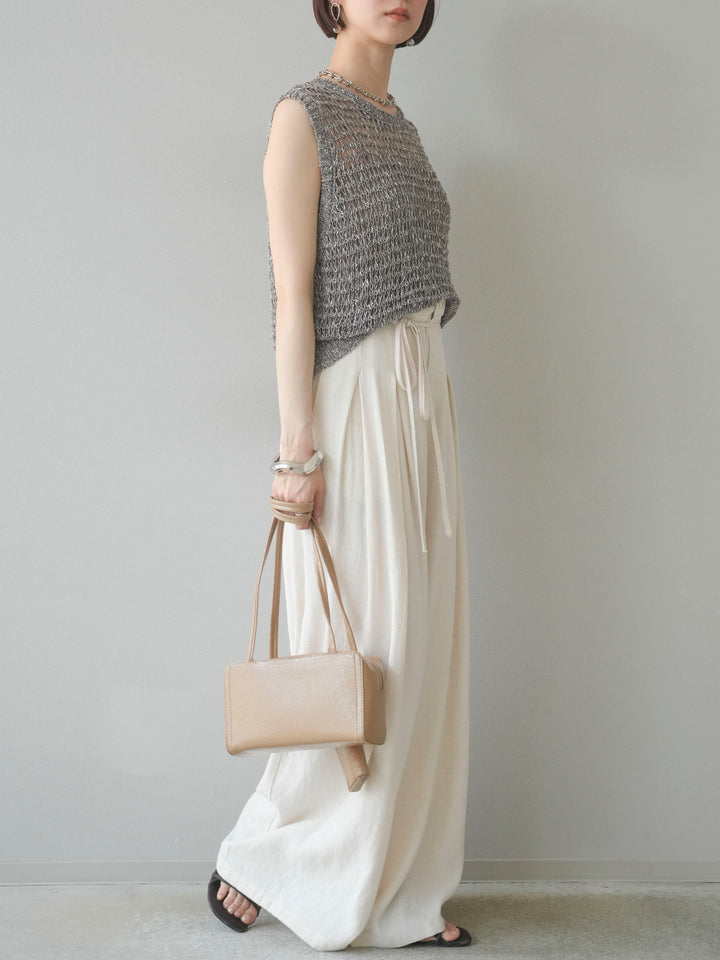 【預購】仿亞麻雙褶設計寬褲/象牙白