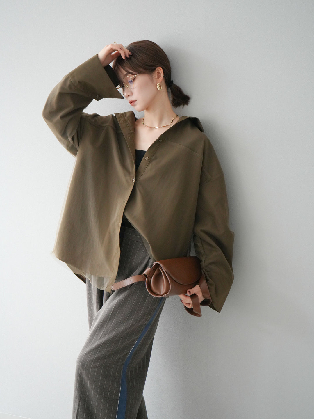 [予約]サイドラインストライプワイドパンツ/ブラウン