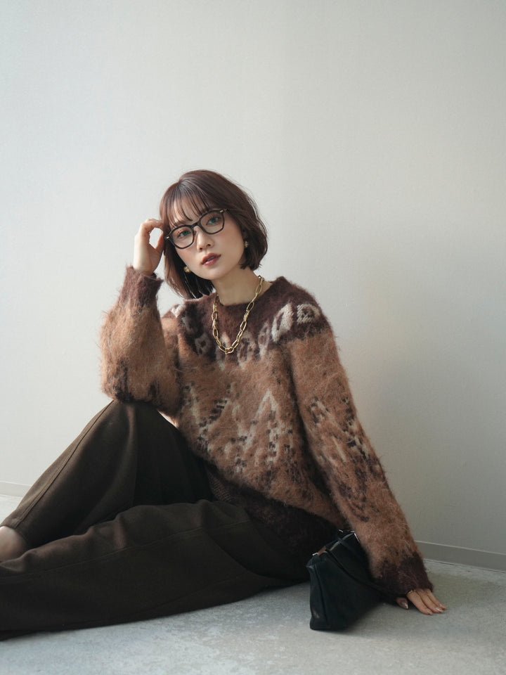 [予約]シャギーニュアンス柄ニットプルオーバー/brown