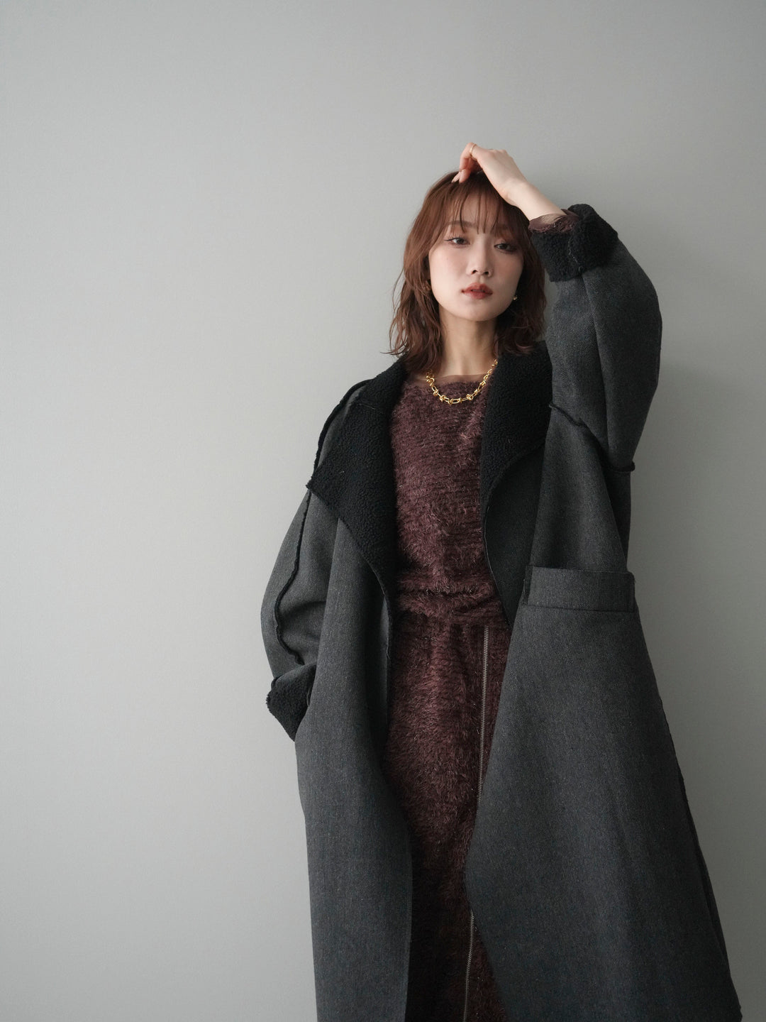 [予約]アウトシーム裏ボアコート/black