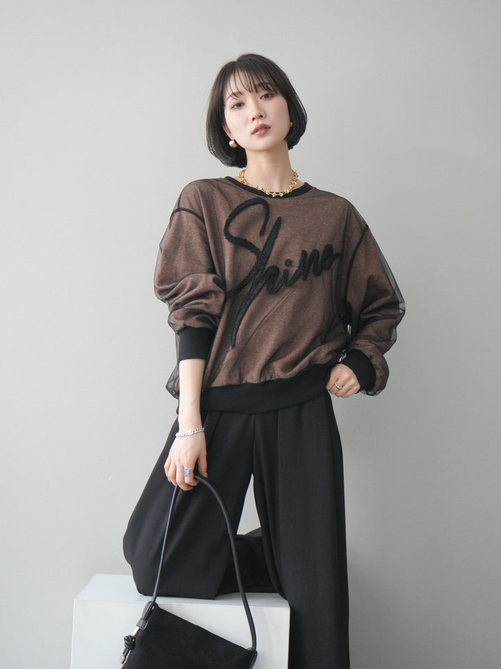 [予約]チュールレイヤードロゴスエットプルオーバー/brown