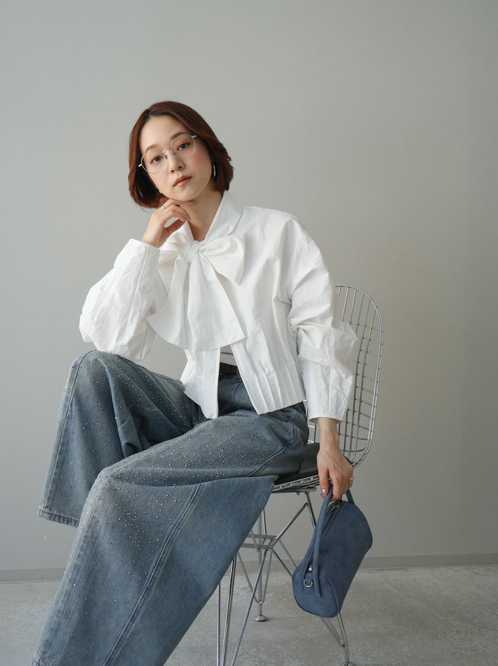 [SET]ボウタイ裾プリーツライトジャケット+選べるアクセセット(2set)