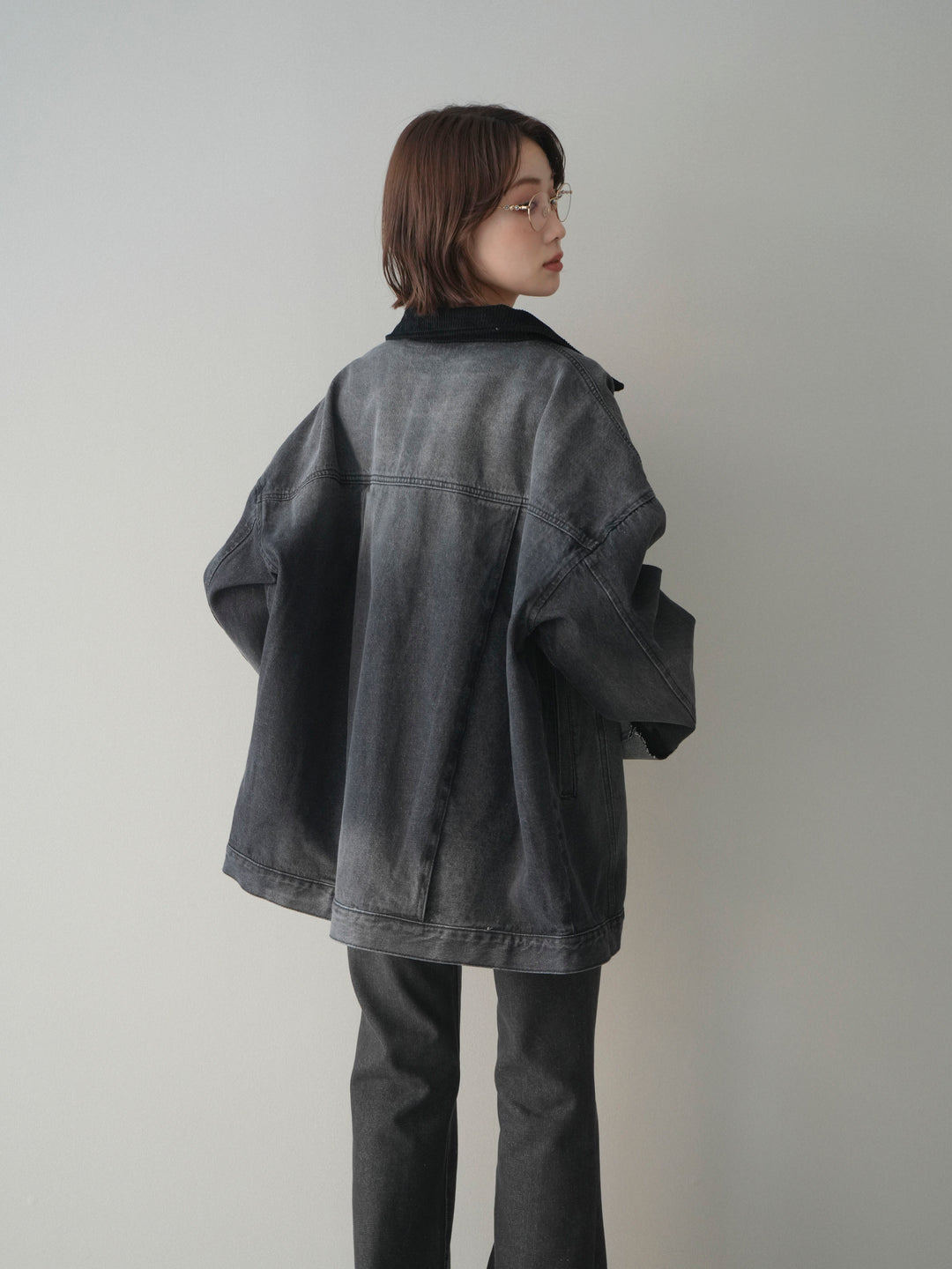 [SET]コーデュロイ×デニムミドルジャケット+フレアデニムパンツ(2set)