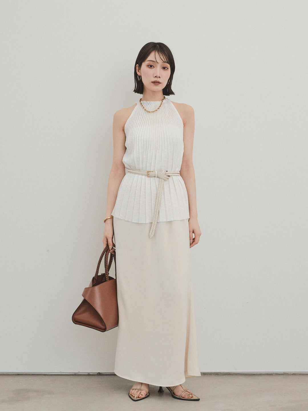 [予約]プリーツニットキャミソール/アイボリー