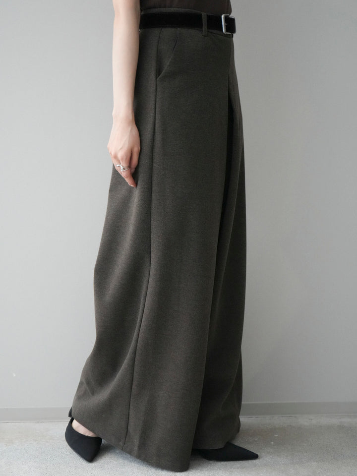 [予約]ベルト付きフロントタックワイドパンツ/brown